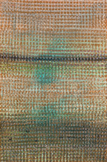 Grid pattern formed on the canvas with acrylic paint and medium. 